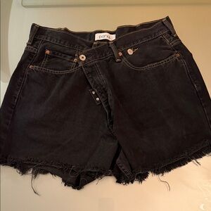 Parke Women's Distressed Black asymmetrical closure denim frayed Shorts - Sz.XL